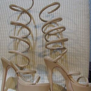 Black Suede Studio Long Winding Strap Ankle High Heel Sandal